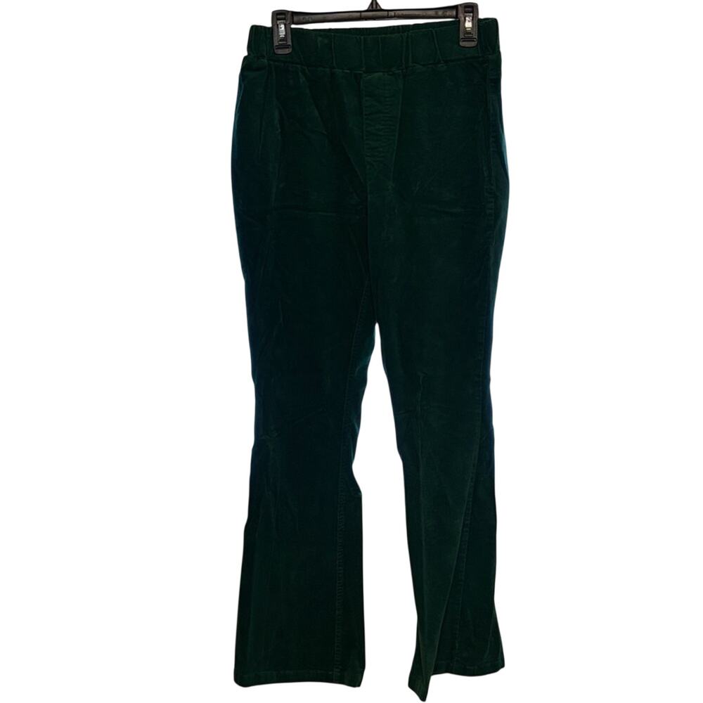 Women’s Green Corduroy Pants Pull On Elastic Waist Straight Leg Size Large